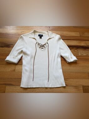 VTG 90s Polo Jeans Co. Ralph Lauren Cream Ribbed Polo Sweater Size Medium